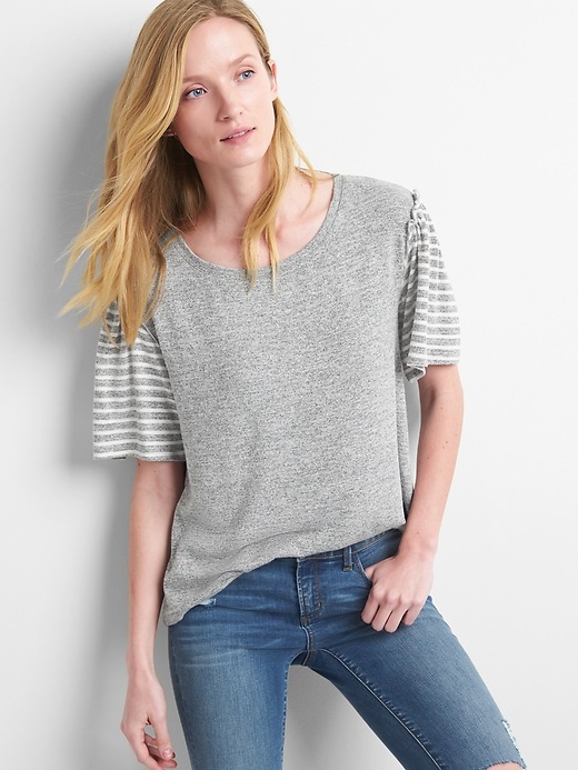View large product image 1 of 1. Softspun Stripe Flutter Sleeve Top