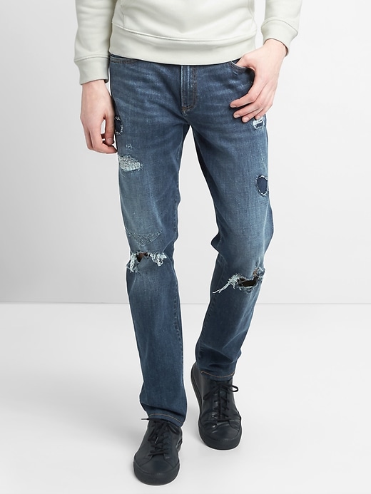 Image number 1 showing, Skinny fit destructed repair jeans