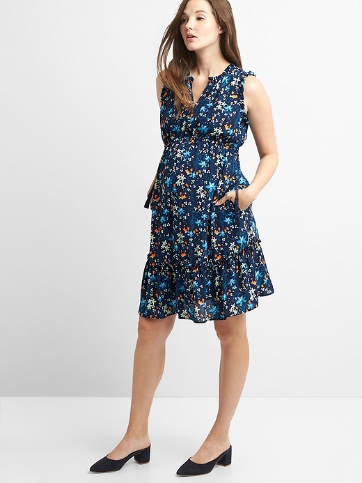 Image number 3 showing, Maternity Sleeveless Ruffle-Trim Dress in Floral Print