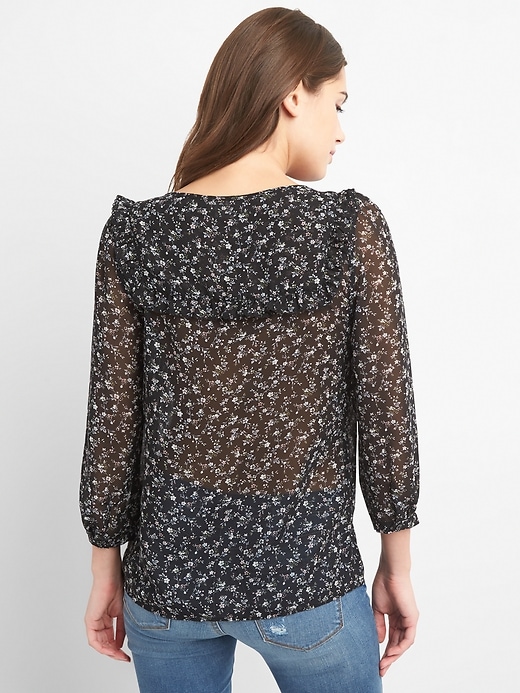 Image number 2 showing, Three-Quarter Sleeve Pintuck Blouse in Print Chiffon