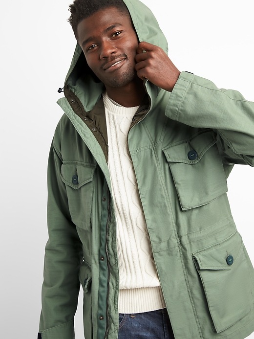 Image number 5 showing, Hooded Military Jacket