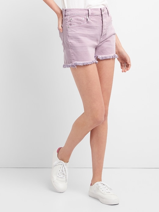 Image number 1 showing, High Rise Denim Shorts in Color