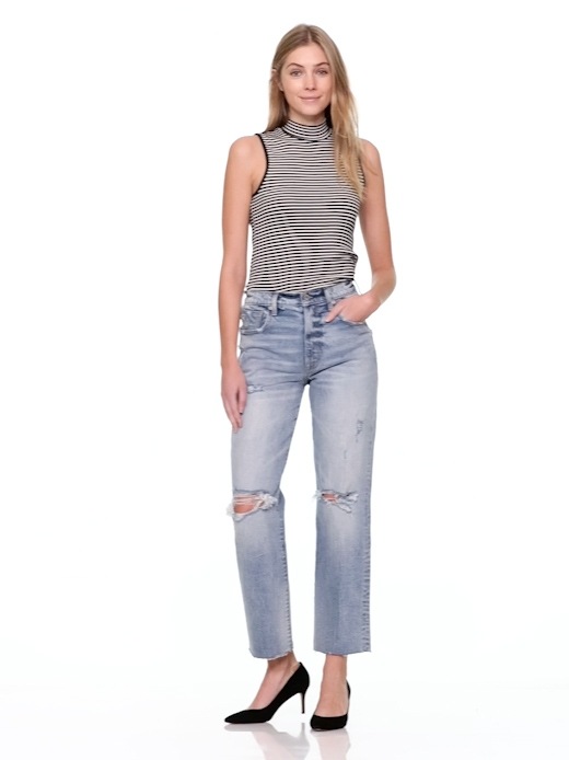 Cone Denim® High Rise Wide-Straight Jeans with Destruction