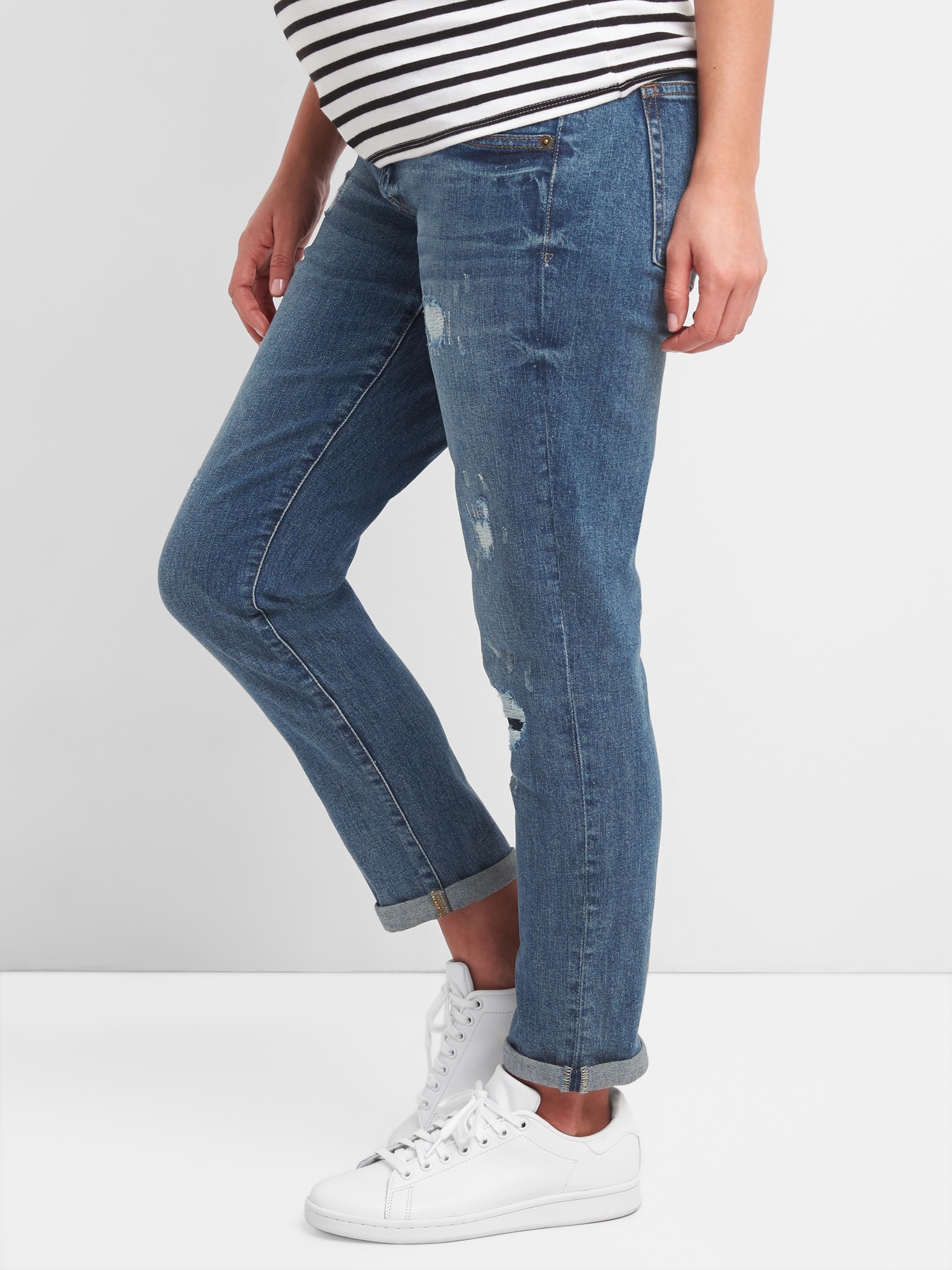 Maternity Inset Panel Repaired Girlfriend Jeans