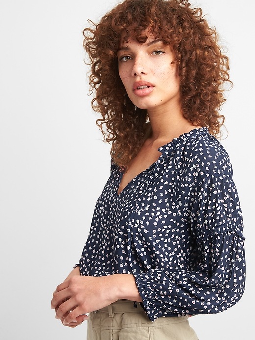 Image number 5 showing, Shirred Long Sleeve Print Blouse