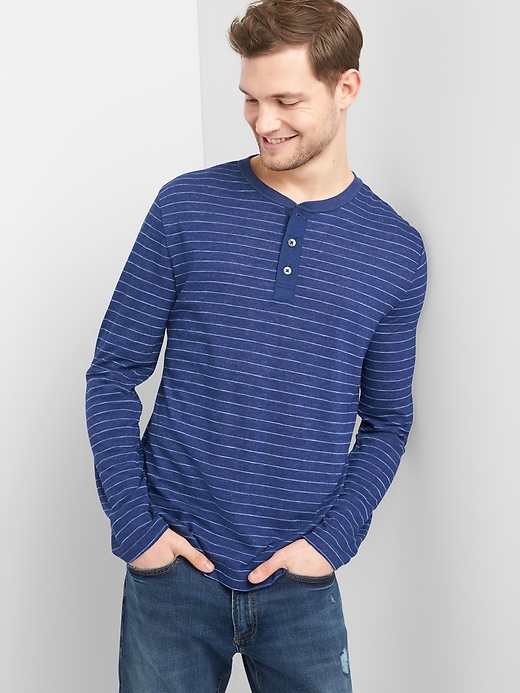 View large product image 1 of 1. Long Sleeve Stripe Henley