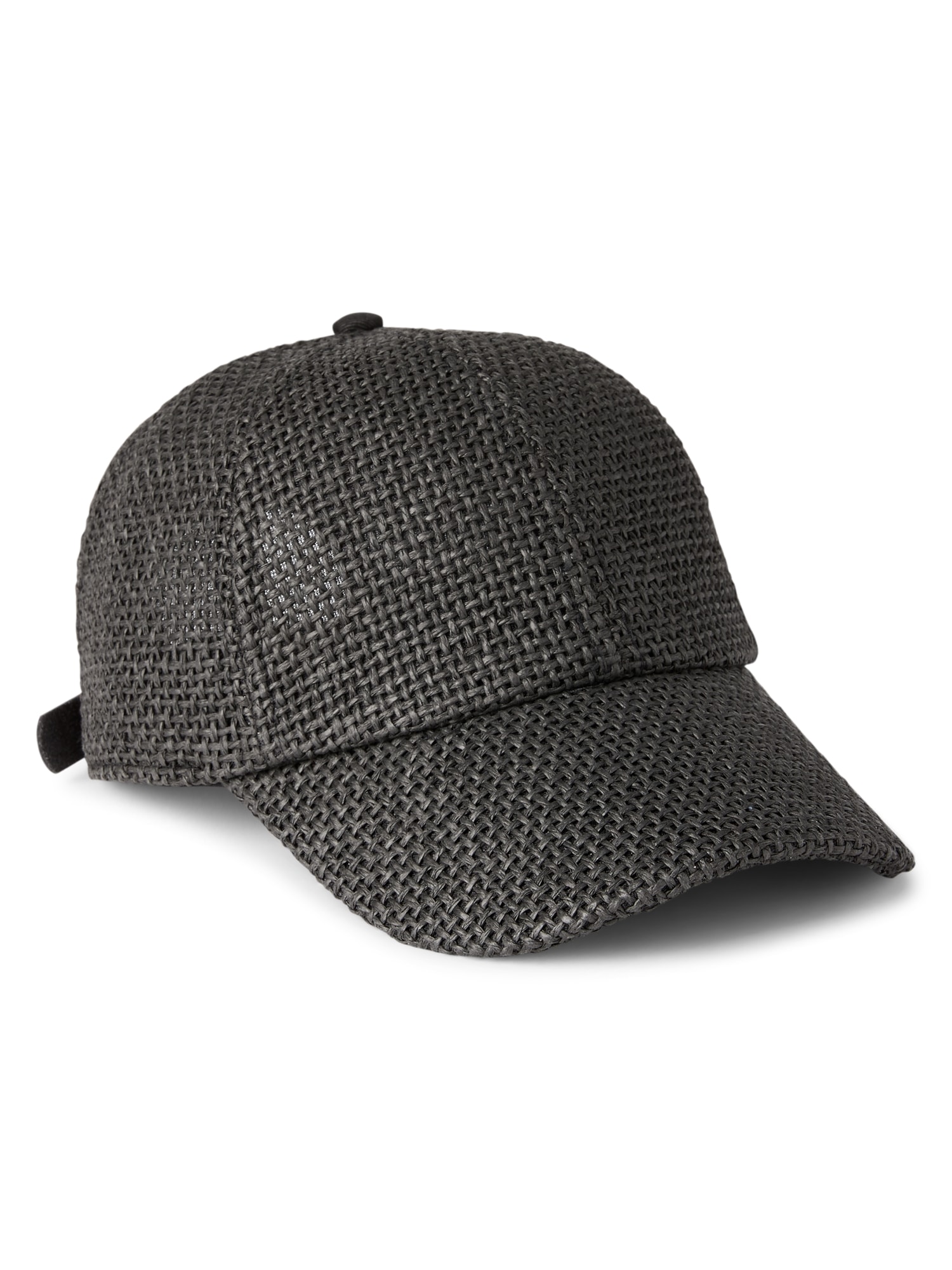 Straw and Mesh Baseball Hat in Black