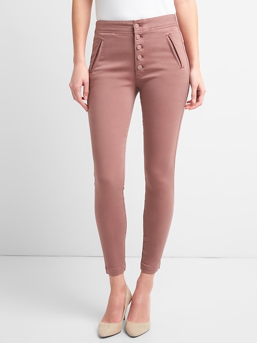 View large product image 1 of 1. Skinny Ankle Pants with Exposed Button-Fly