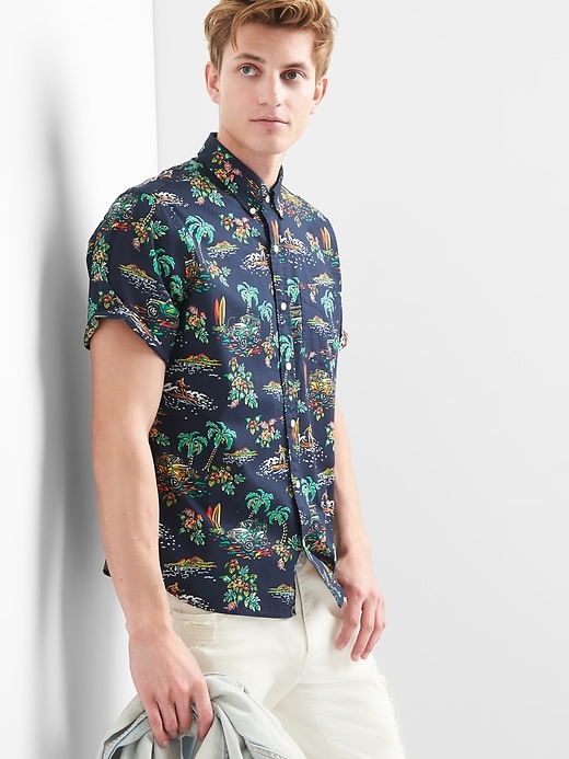 Image number 5 showing, Print Poplin Short Sleeve Shirt in Stretch