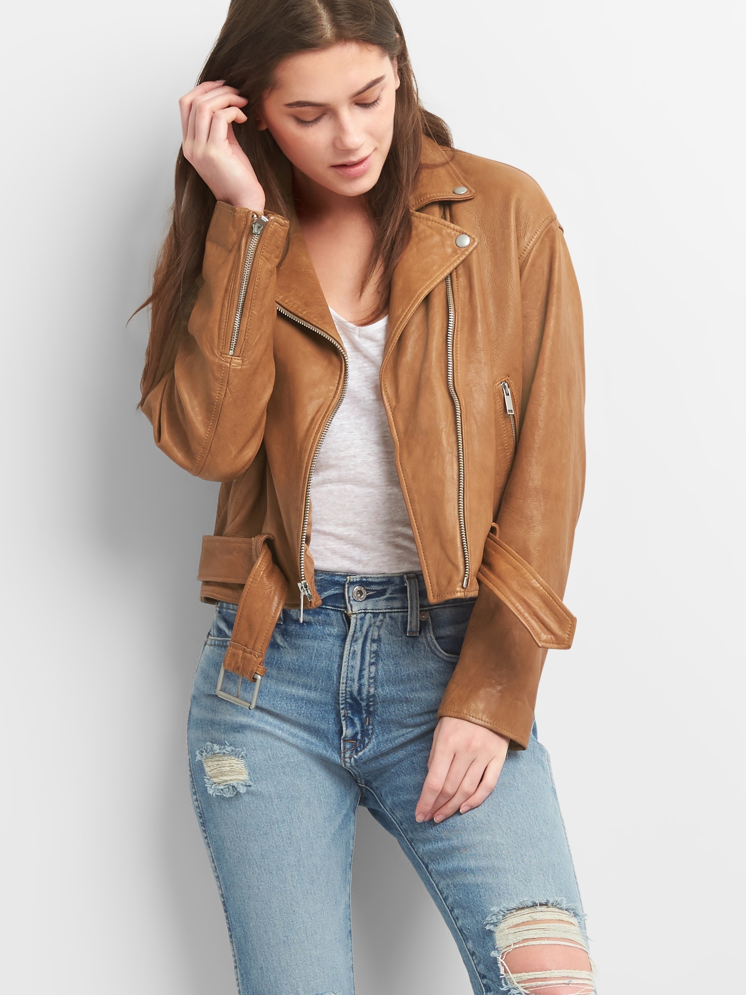 Belted Moto Jacket in Leather | Gap