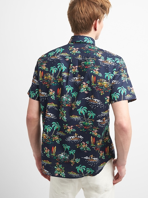 Image number 2 showing, Print Poplin Short Sleeve Shirt in Stretch