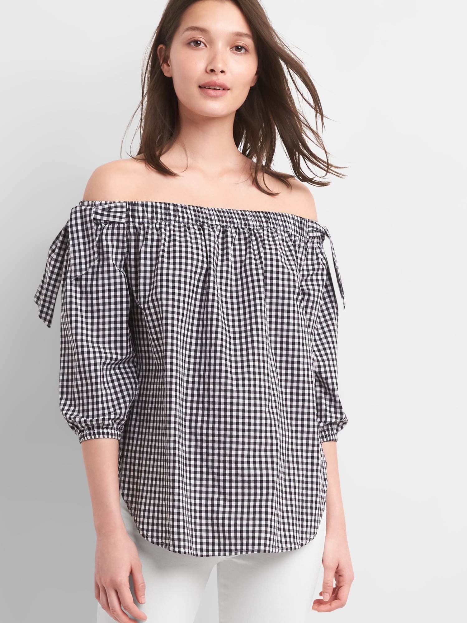 Tie Off-Shoulder Tunic Shirt in Poplin | Gap