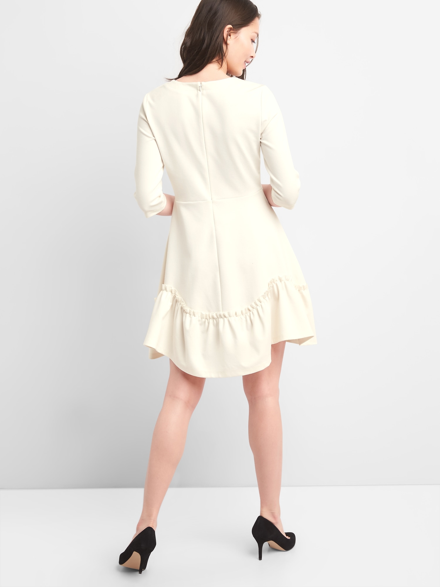 Long Sleeve Ruffle-Hem Dress in Ponte