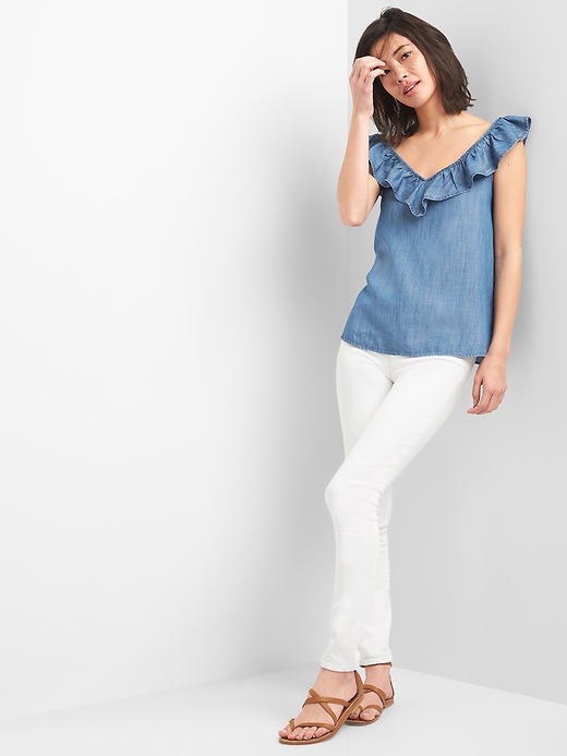 Image number 3 showing, Sleeveless Ruffle V-Neck Top in TENCEL&#153
