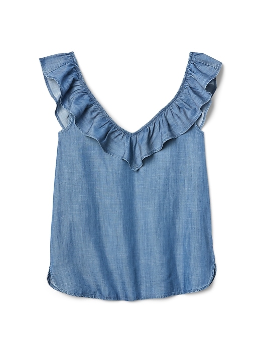 Image number 6 showing, Sleeveless Ruffle V-Neck Top in TENCEL&#153