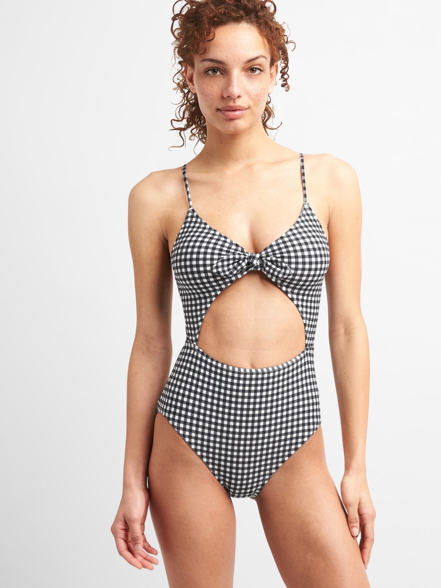 Cut Out Gingham One Piece Suit