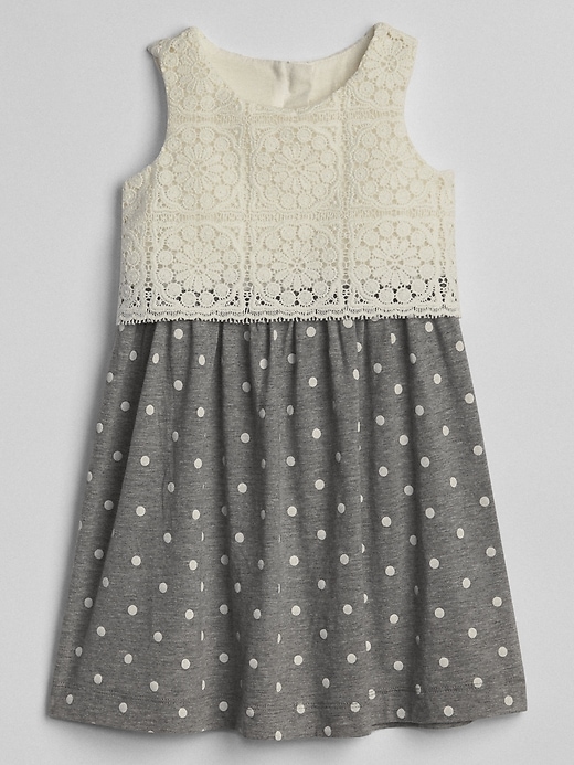 Image number 1 showing, Crochet Mix-Fabric Dress
