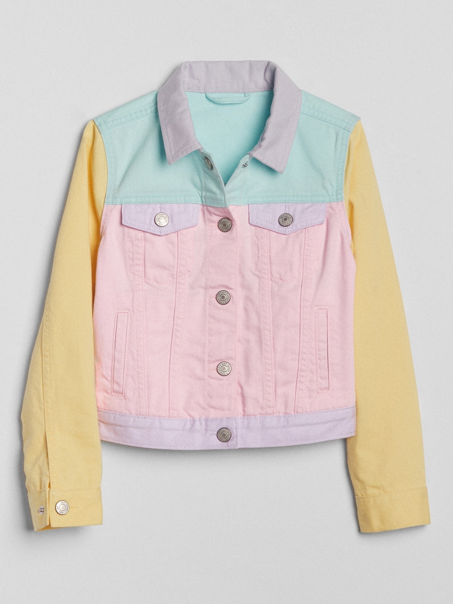 Pink color block denim jacket best sale