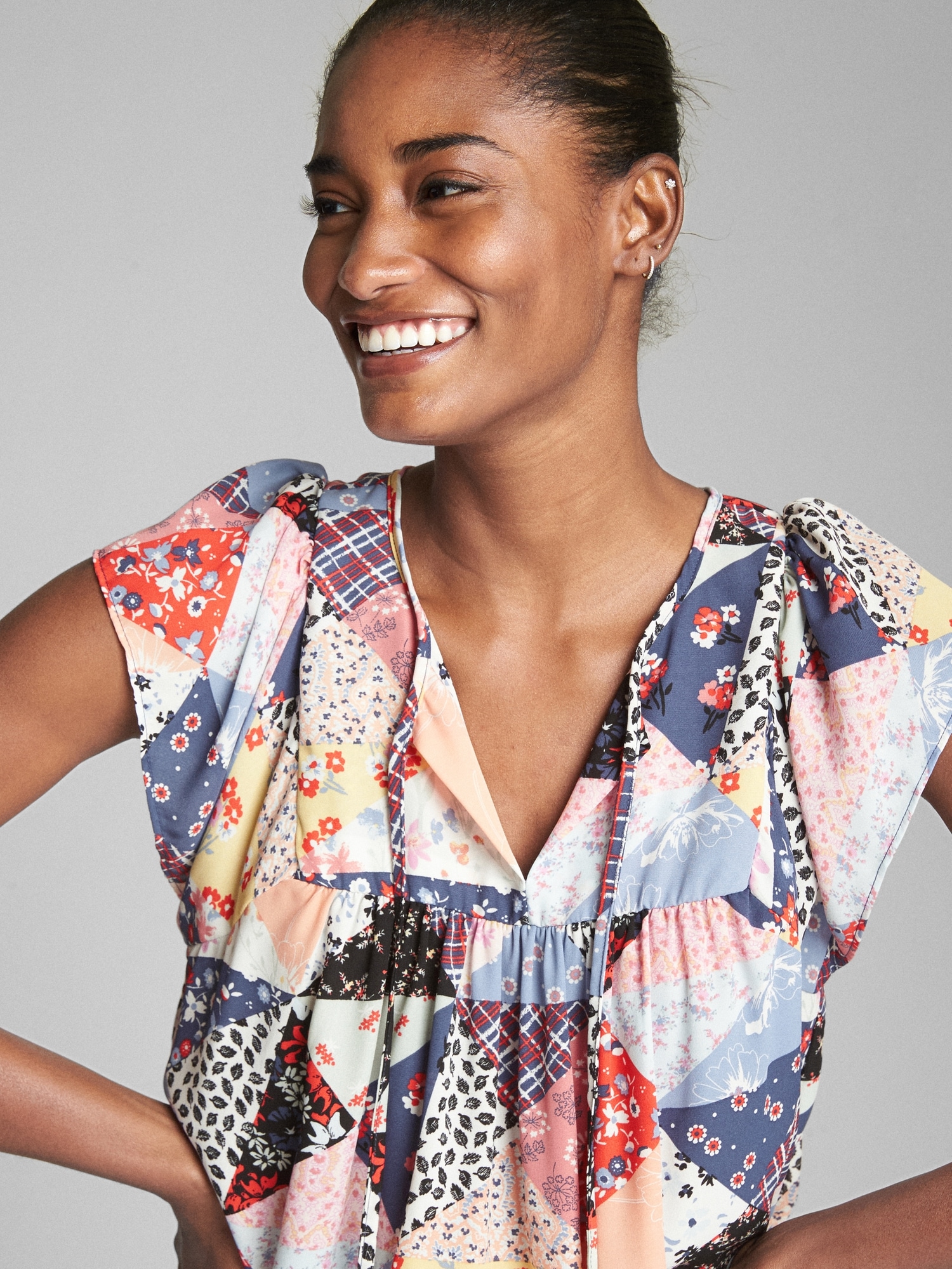 Patchwork Short Sleeve Smock Top | Gap