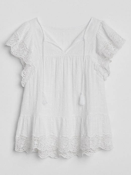 Short Sleeve Flutter Crochet Smock Top | Gap