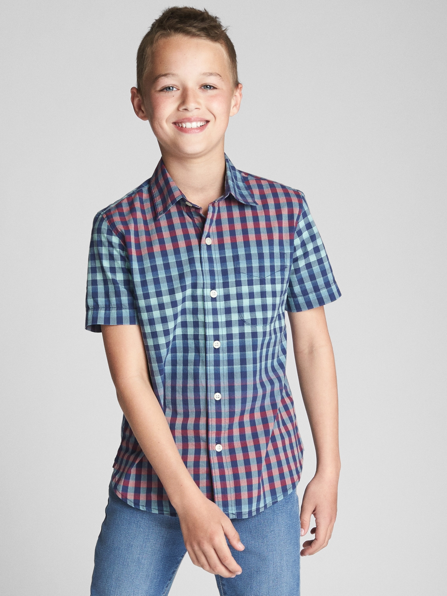 Ombre Check Shirt in Poplin | Gap