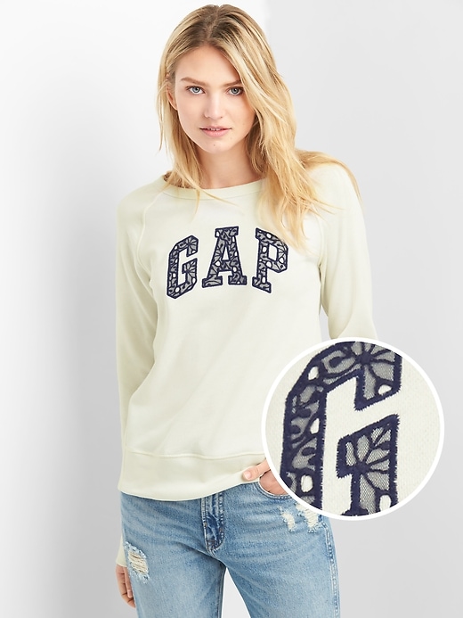 View large product image 1 of 1. Lace Logo Pullover Crewneck Sweatshirt in French Terry