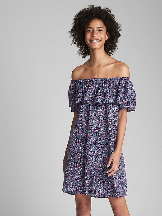 Image number 1 showing, Print Off-Shoulder Ruffle Cover-Up