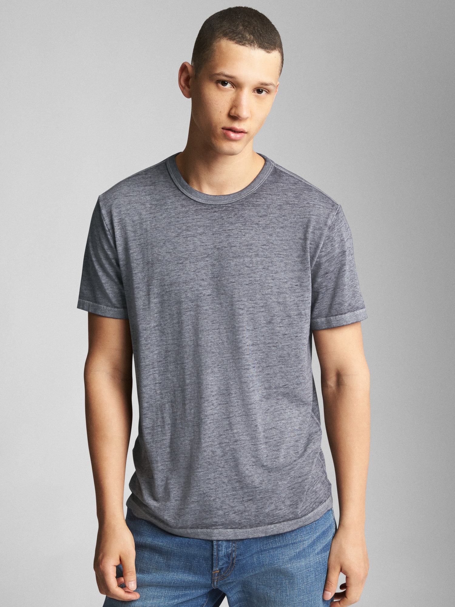 Blue&Cream Basic Burnout Tee - Light Grey