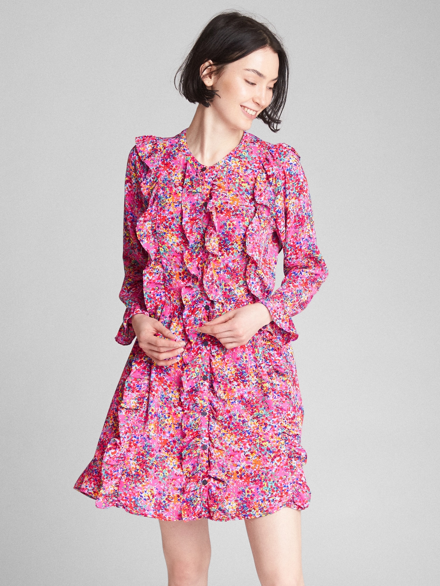 Ruffle Long Sleeve Floral Shirtdress | Gap