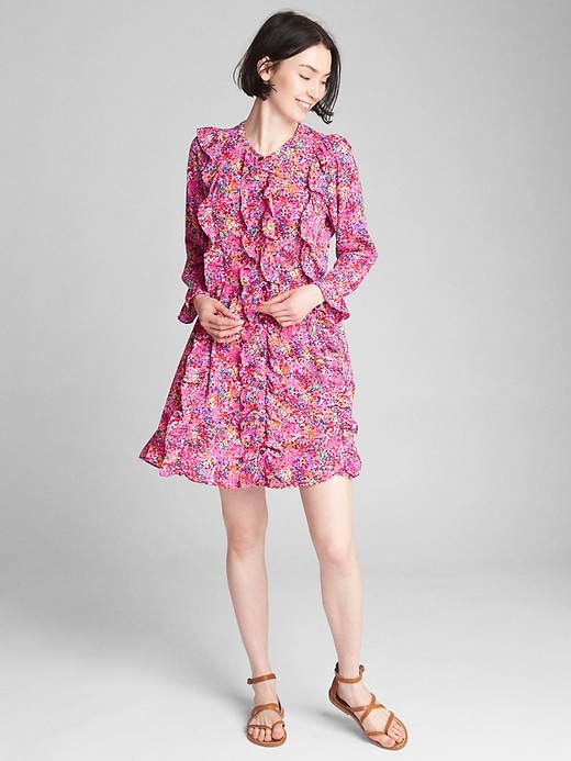 Image number 3 showing, Ruffle Long Sleeve Floral Shirtdress