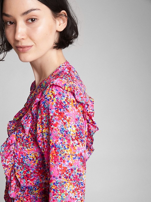 Image number 5 showing, Ruffle Long Sleeve Floral Shirtdress