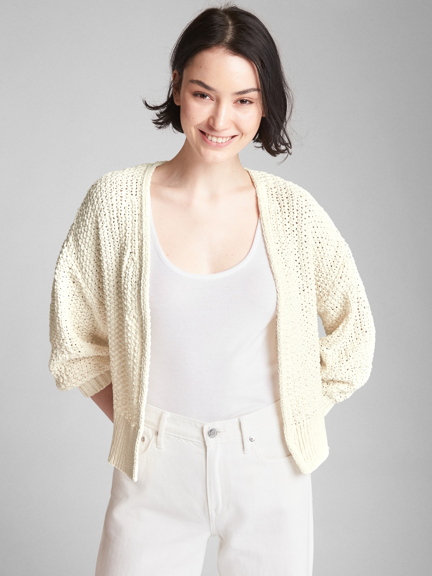 Open Front Balloon Sleeve Cardigan Sweater Gap