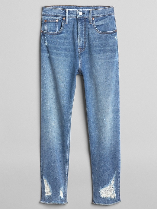 Image number 6 showing, High Rise True Skinny Crop Jeans with Distressed Detail