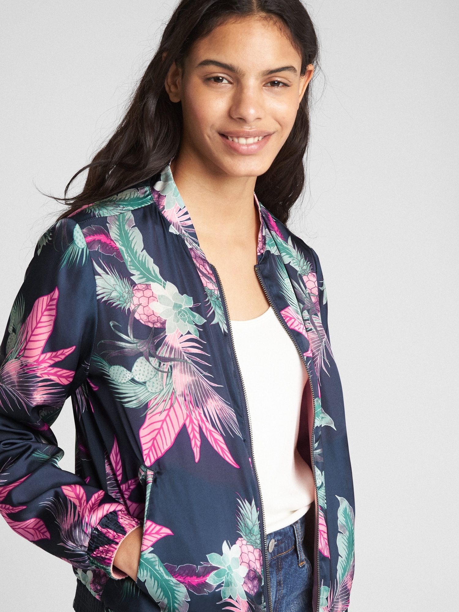 Reversible Floral Print Bomber Jacket Gap