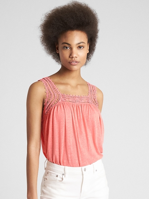 View large product image 1 of 1. Sleeveless Crochet-Detail Top