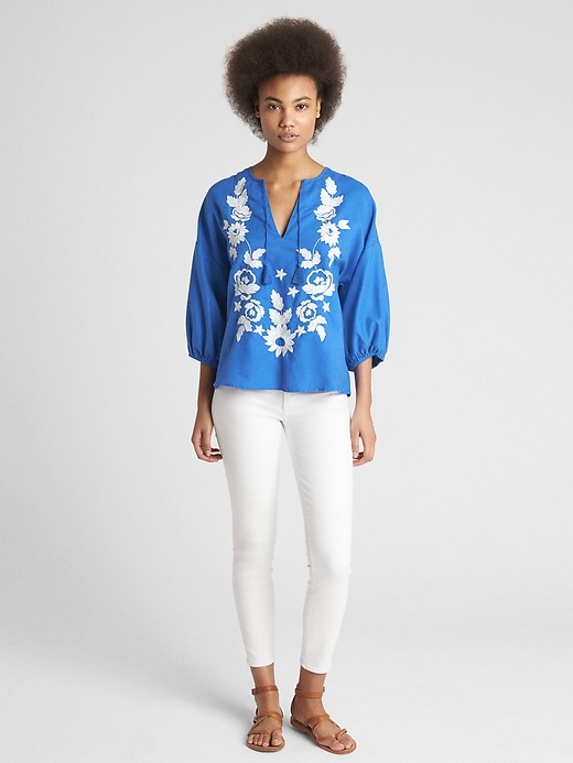 Image number 3 showing, Balloon Sleeve Embroidered Blouse