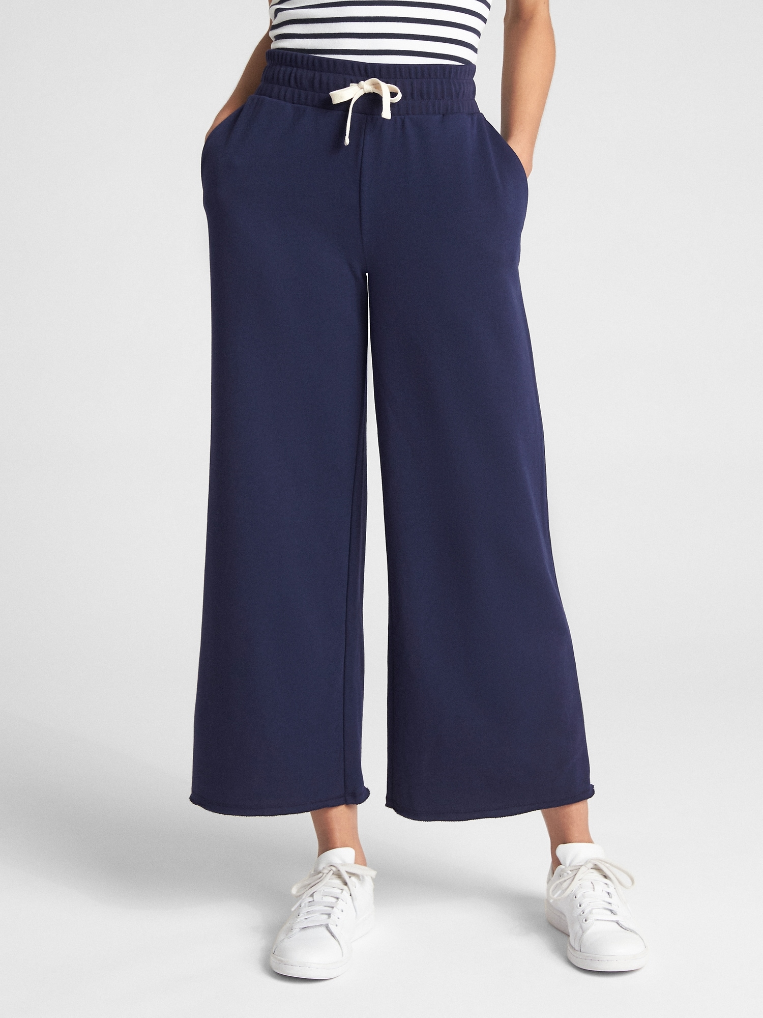 Solid Drawstring Culottes Casual Wide Leg Summer Pants - Temu
