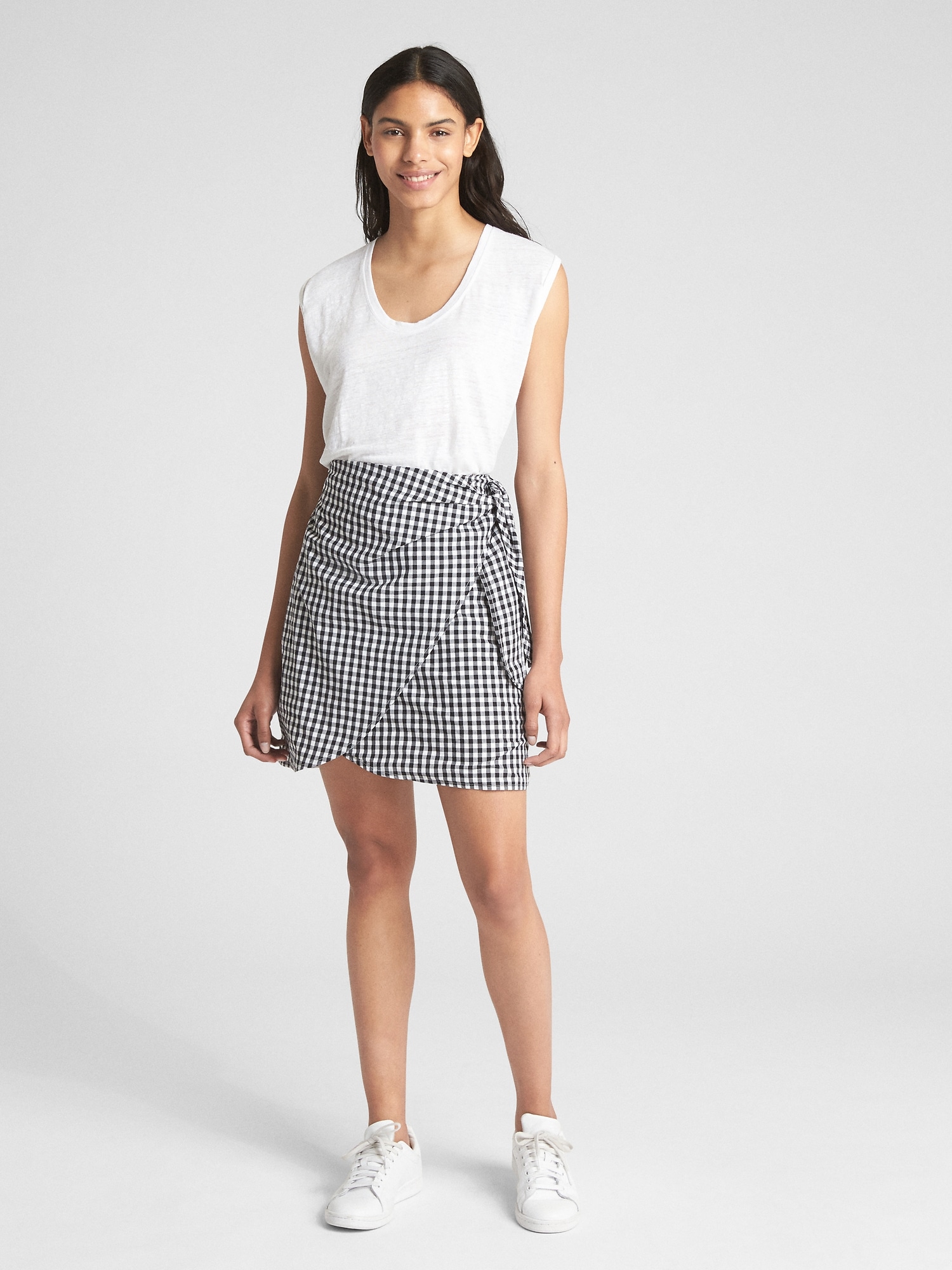 Gingham print wrap knotted skirt best sale