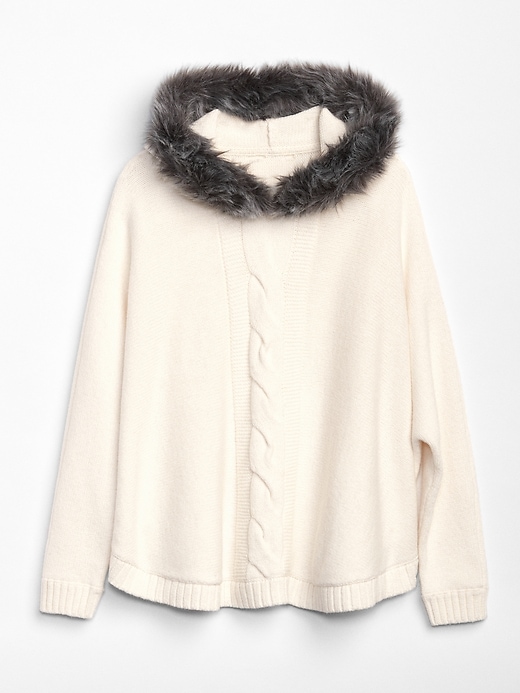 Image number 1 showing, Kids Fur-Trim Hoodie Poncho Sweater