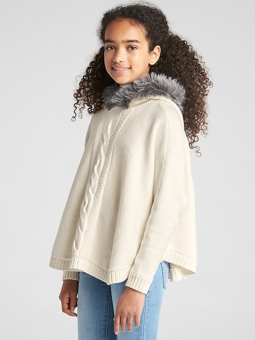 Image number 2 showing, Kids Fur-Trim Hoodie Poncho Sweater