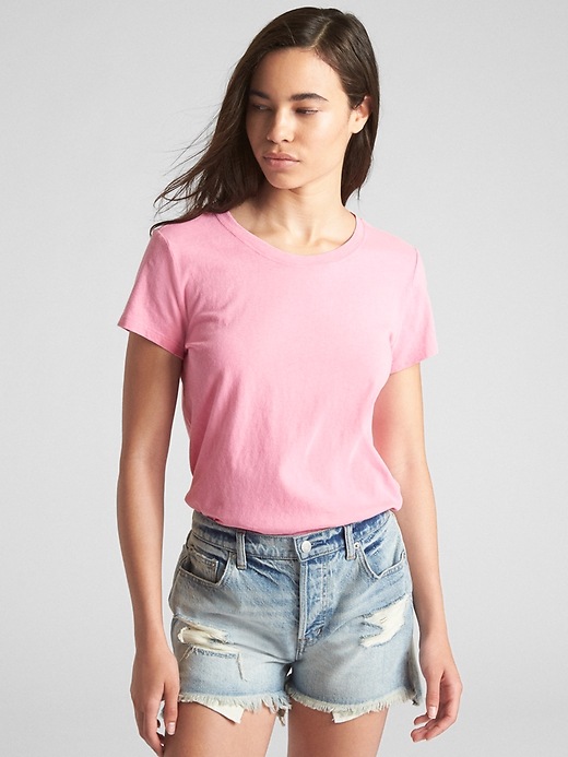 View large product image 1 of 1. Cropped Short Sleeve Crewneck T-Shirt in Natural Cotton