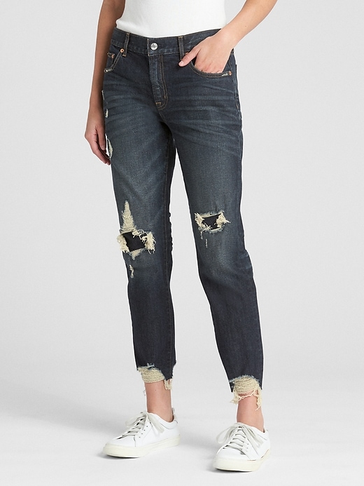 Image number 1 showing, Mid Rise Girlfriend Jeans in Distressed