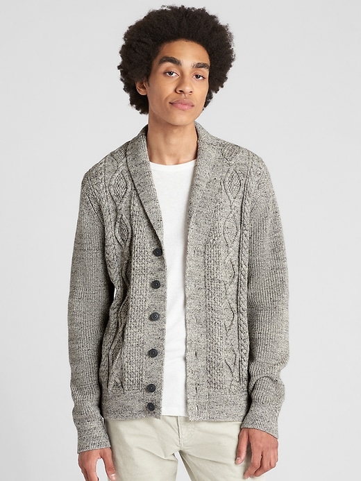 Image number 1 showing, Cable-Knit Shawl Cardigan Sweater