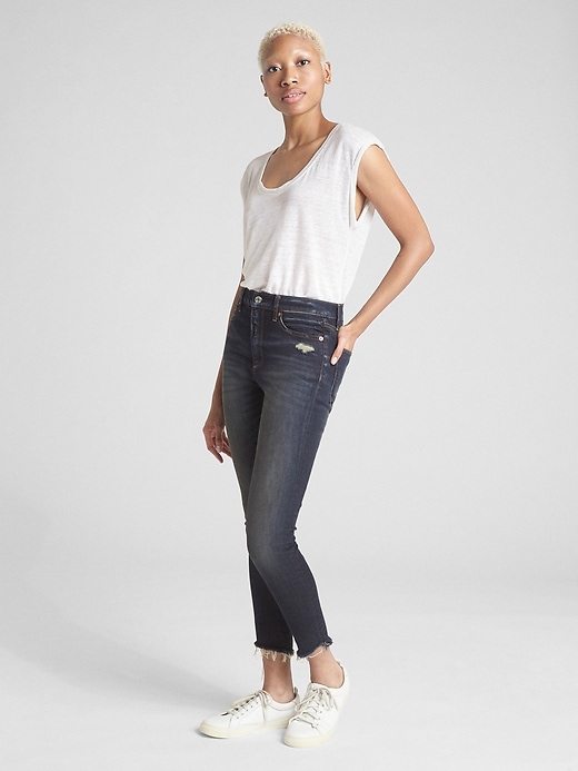 High Rise True Skinny Ankle Jeans with Distressed Detail | Gap