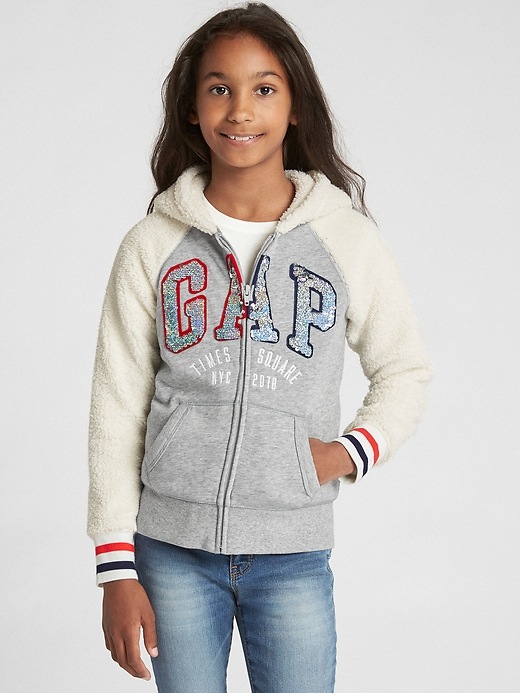 Flippy Sequin Logo Sherpa Hoodie Sweatshirt Gap