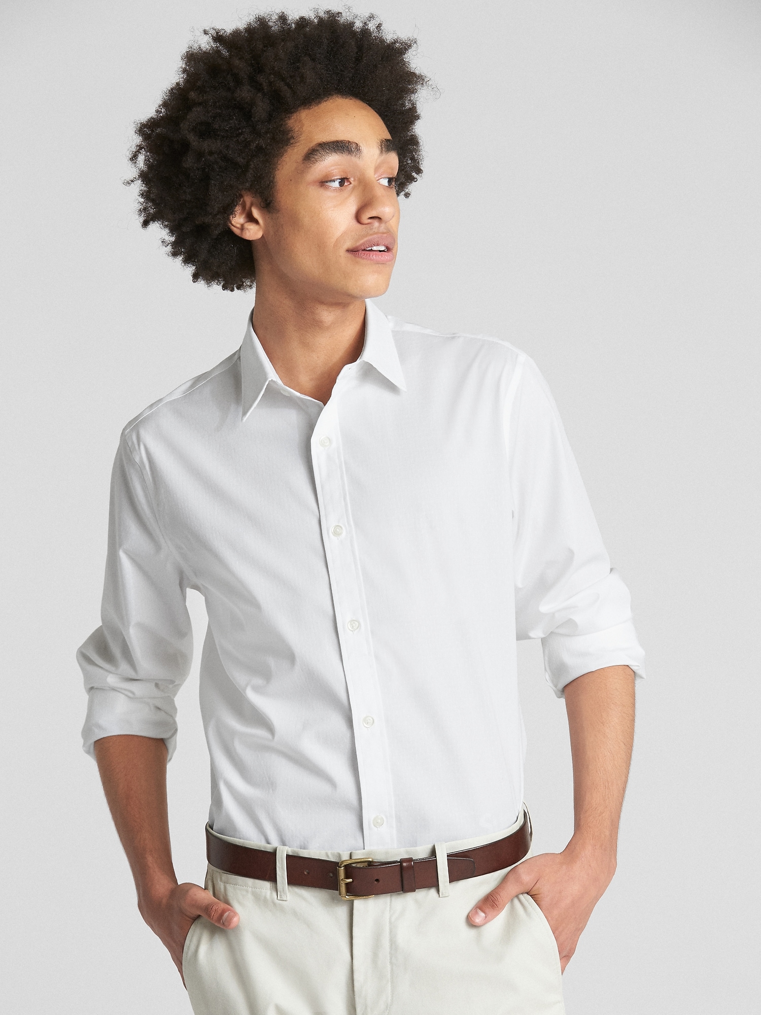 Vintage Tall Neck High Spread Wide Collar White Dress Shirt Men Contrast  Buttons