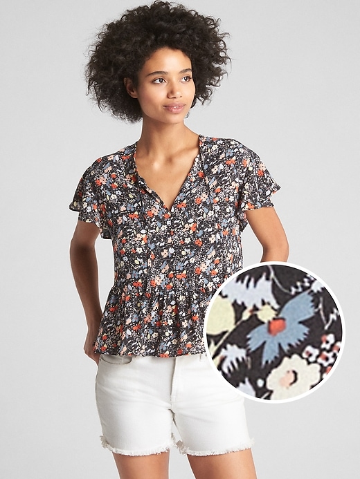 Image number 8 showing, Short Sleeve Flounce Floral Print Top