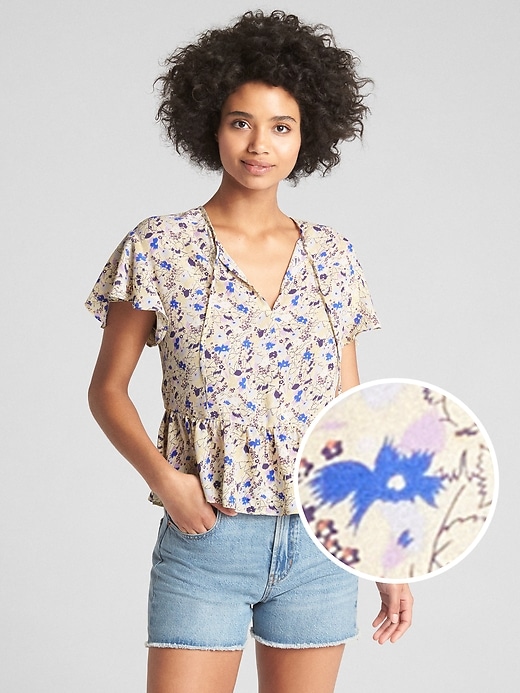 Image number 7 showing, Short Sleeve Flounce Floral Print Top