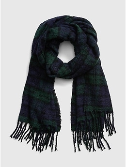 COMME cheapest CA ANGEL Green Plaid Muffler Fringes Scarf