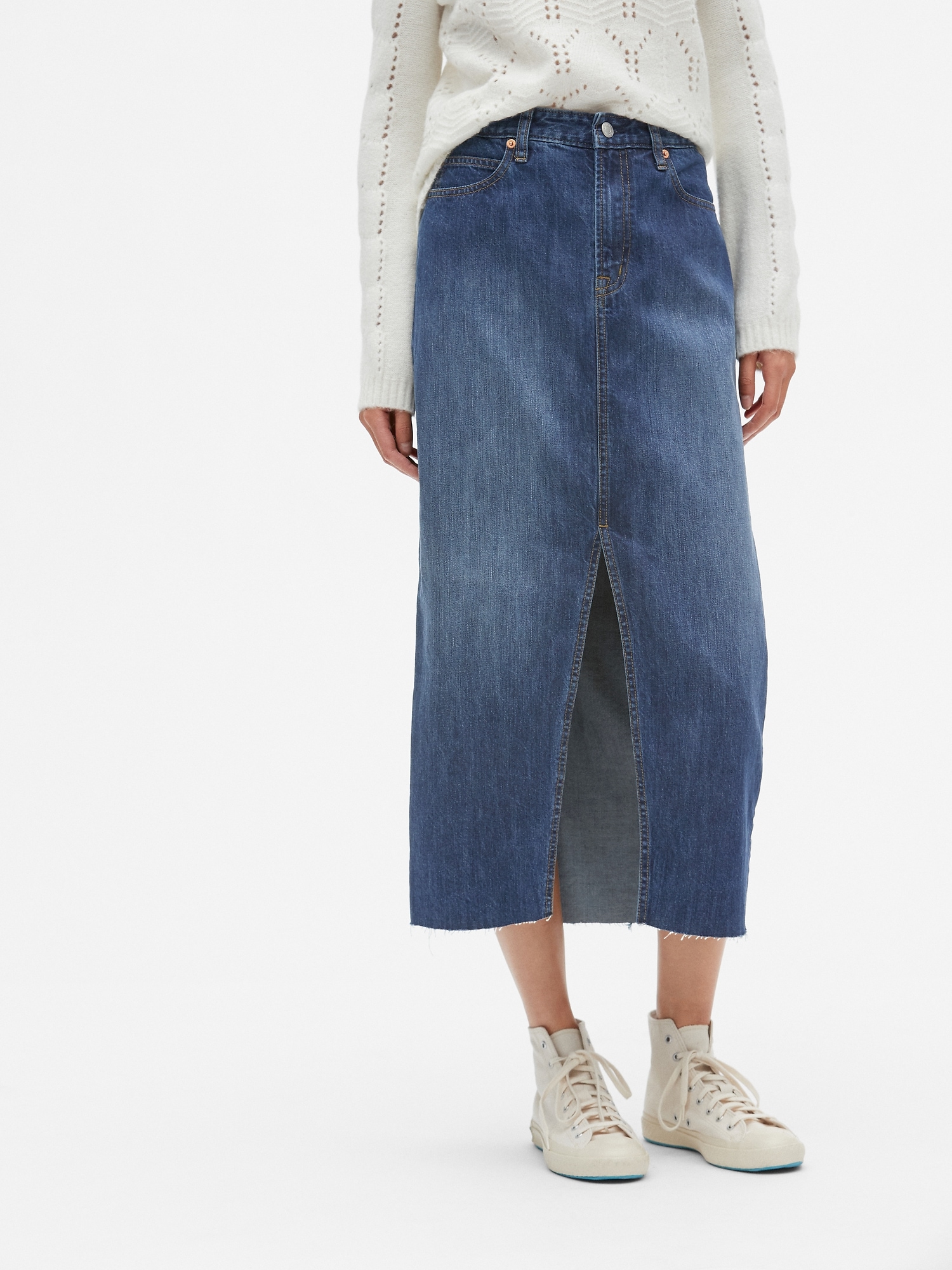 Gap high rise 2024 denim midi skirt